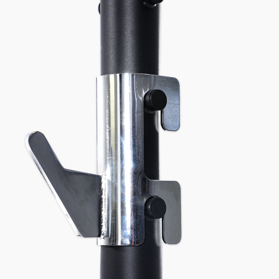 Close-up of a metal clamp on a white background