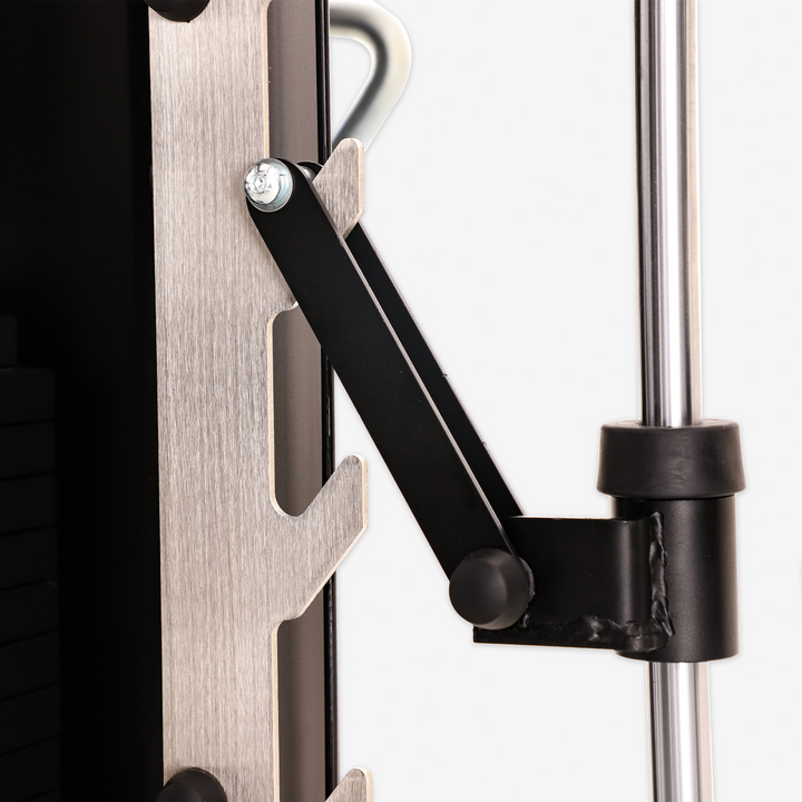 Close-up of a mechanical component on a piece of exercise equipment.