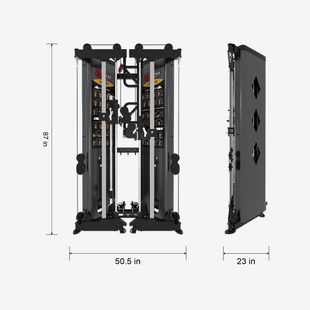 Fitness equipment with dimensions labeled on a white background