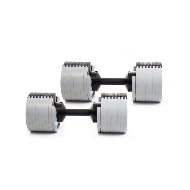 Nuo Style Adjustable Dumbbells pair set, adjustable weights from 5LB to 50LB for efficient strength training.