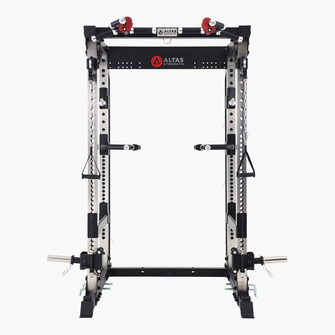 Power rack with Altas Fitness logo on a white background