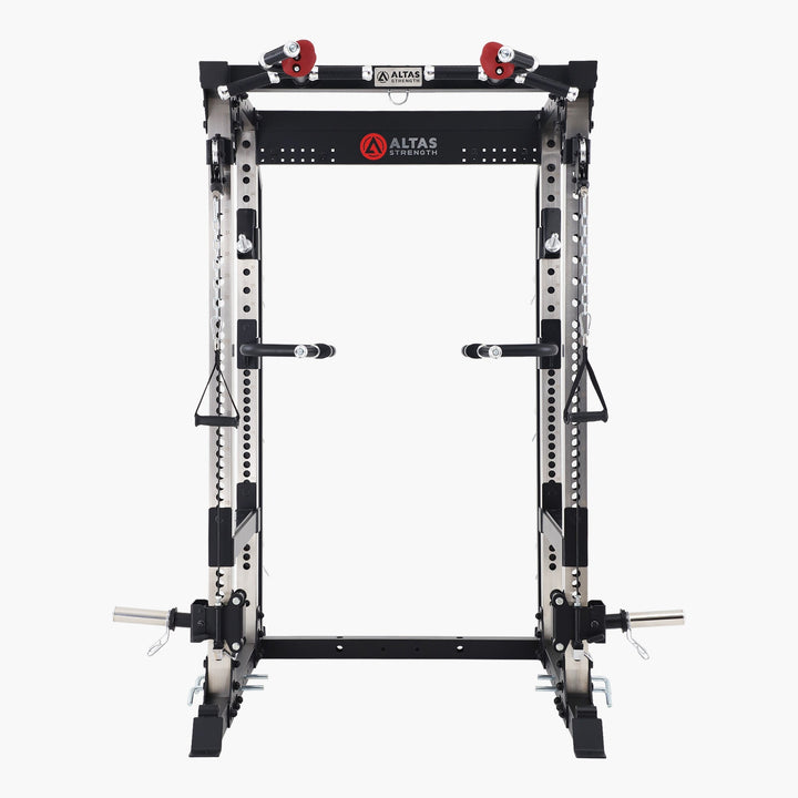 Power rack with Altas Fitness logo on a white background