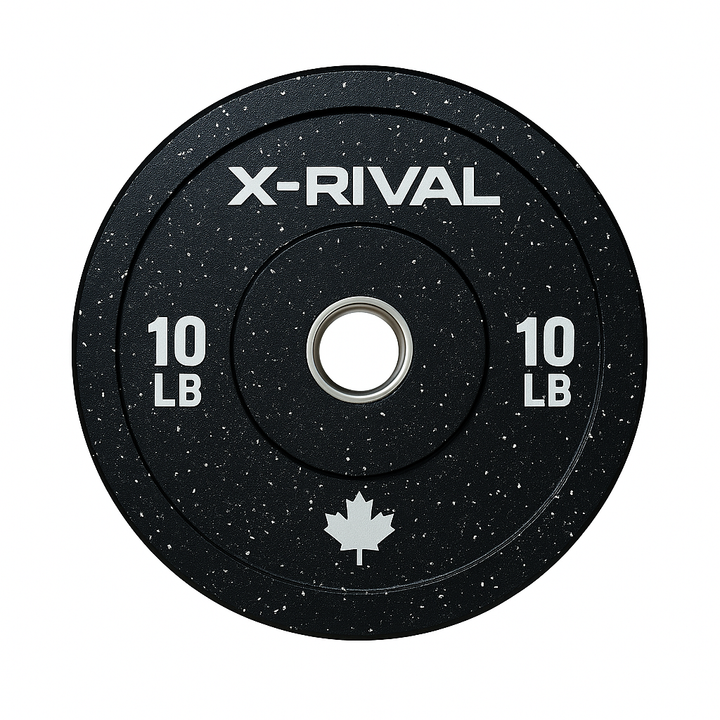X-RIVAL 10 lb crumb bumper plate featuring a recycled rubber design for eco-friendly workouts in Canada.
