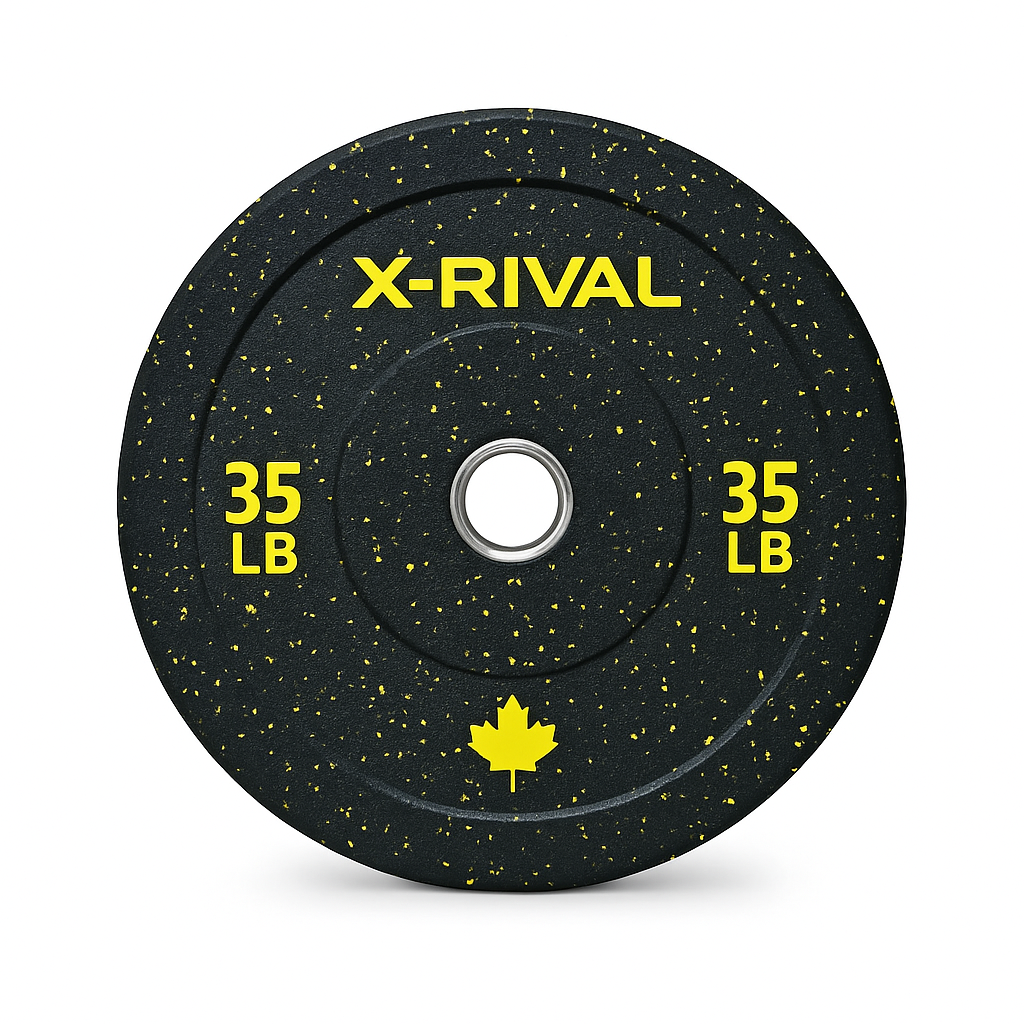 X-RIVAL 35 LB eco-friendly crumb bumper plate, ideal for barbell workouts in gyms across Canada.