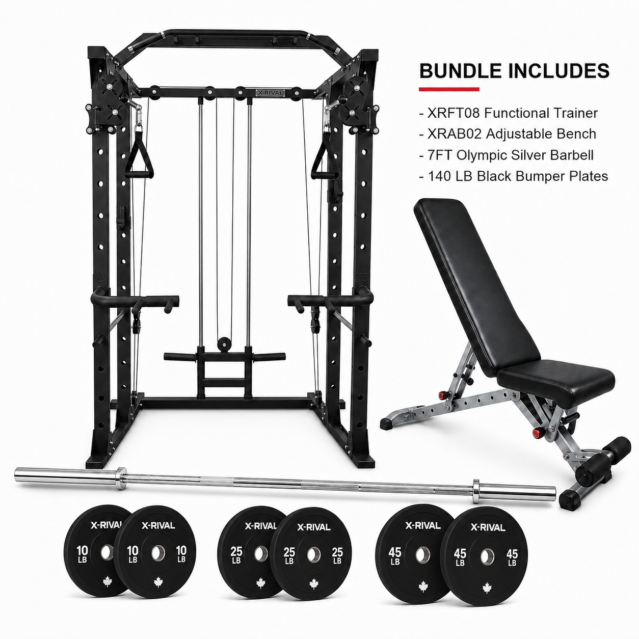 XRFT08 Functional Trainer Bundle | Bench & 140LB Plates – X-Rival ...