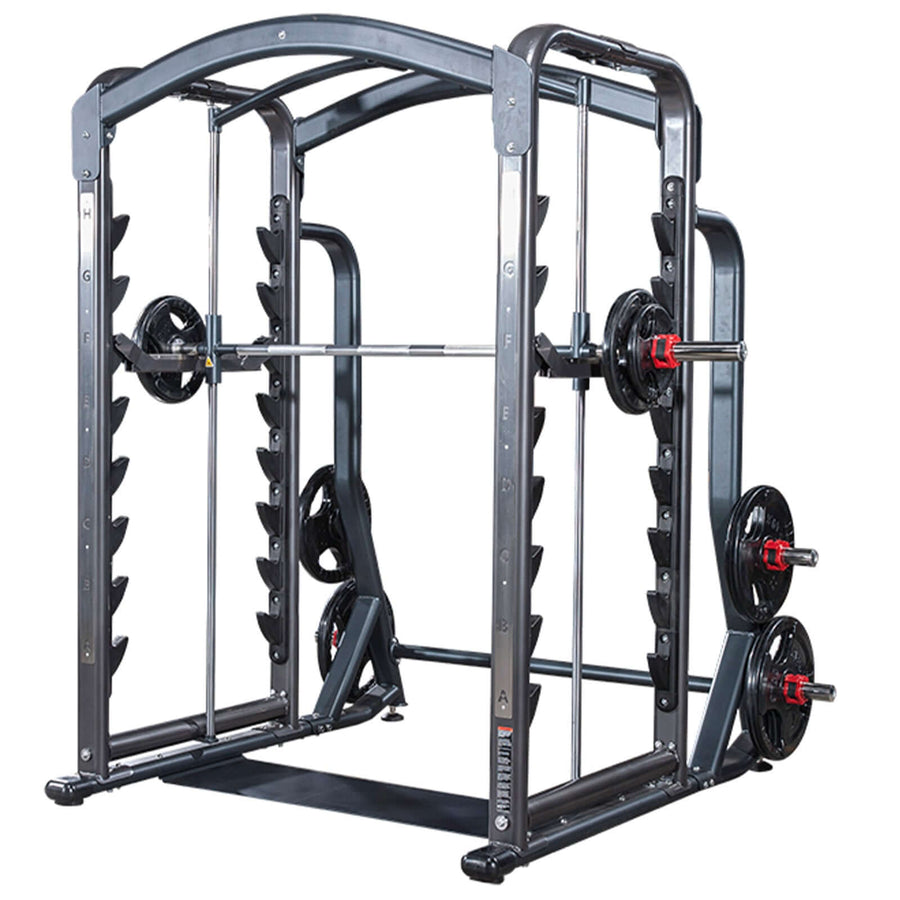 ALTAS AL-3069 Multi-Function 3D Power Rack with Olympic weights and multiple exercise features for leg and upper body training.