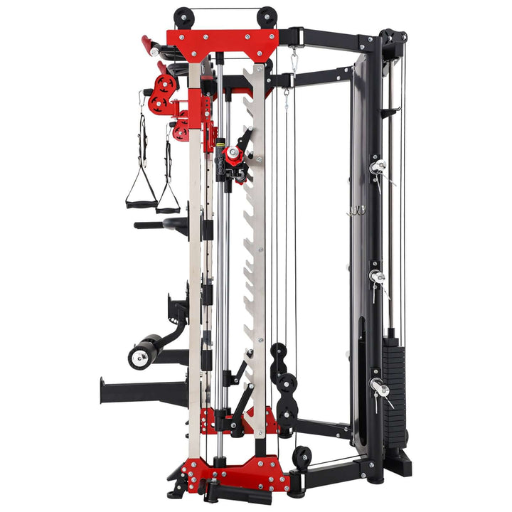 ALTAS AL-3107 Folding Smith Machine with adjustable cables and pulleys for home gym workouts.