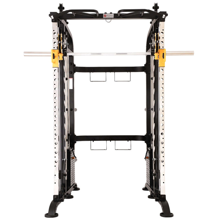 ALTAS AL-M810 Smith Machine for home gym, featuring adjustable barbell rack and dual pulley system for total body workouts.