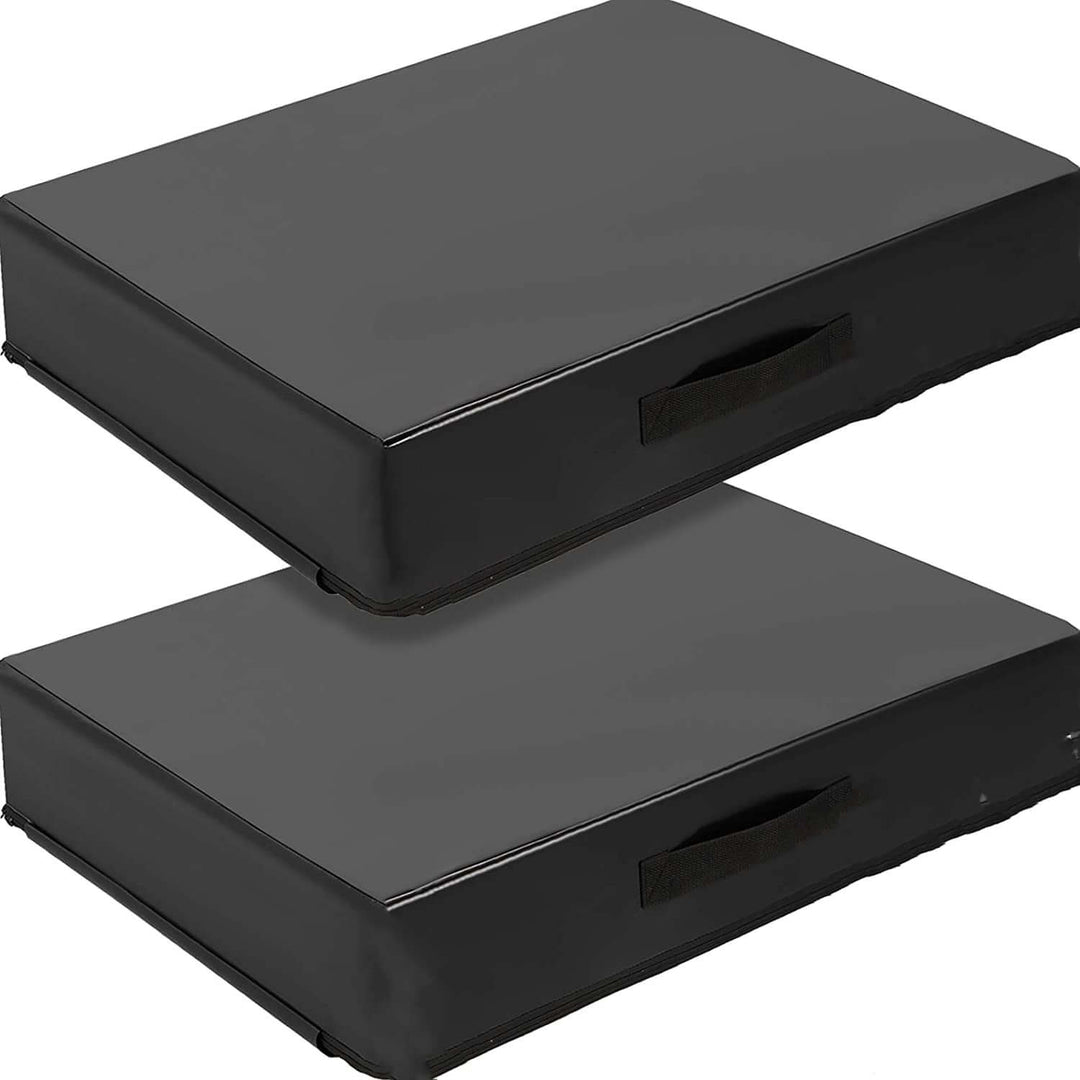 Barbell crash cushion pads (pair) for shock absorption to protect flooring during weightlifting exercises in the gym.