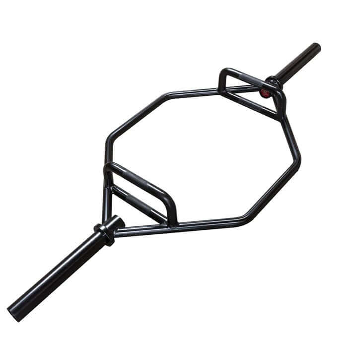 Olympic Trap Bar Black Zinc X-RIVAL for deadlifts with hexagonal design for stability and grip, perfect for strength training.