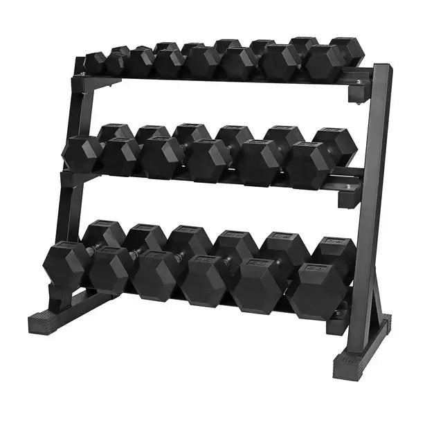 3-Tier Dumbbell Rack X-RIVAL for organizing dumbbell sets, ideal for home gyms and fitness studios.