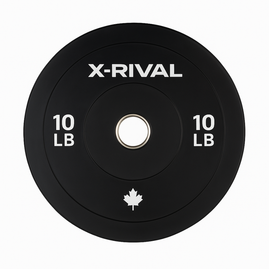 X-RIVAL 10 lb black bumper plate designed for durability, ideal for home gyms and fitness centers in Canada.