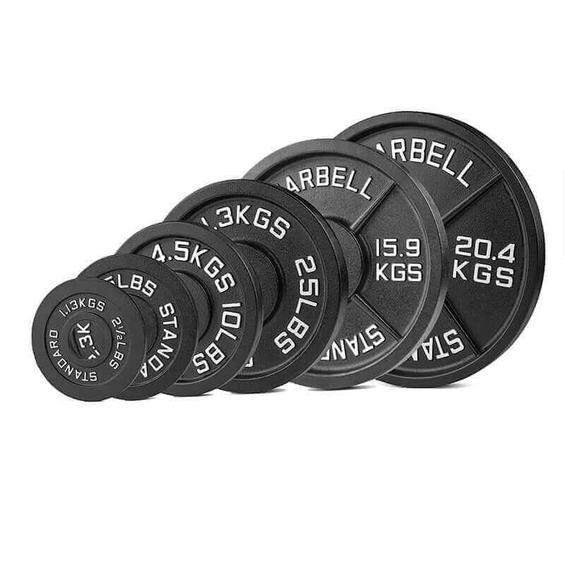 X-RIVAL standard metal weight plates set, durable cast iron for strength training, ideal for barbells and home gym equipment.